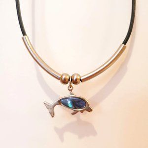 Dolphin Necklace, Silver Tone with Mother of Pearl, Pendant Beach Ocean Jewelry